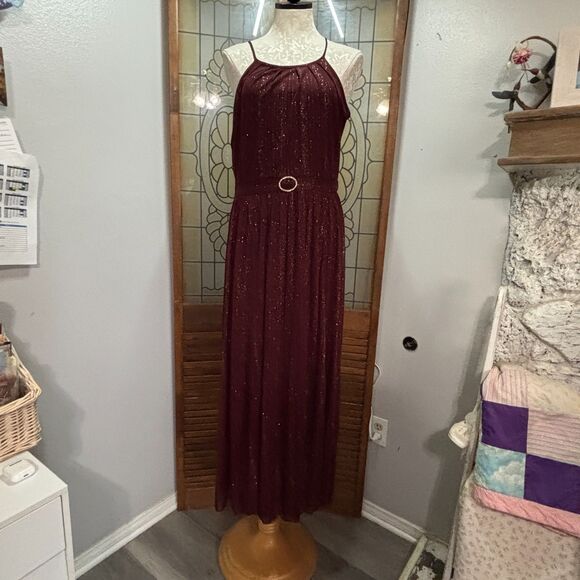 Alexa‎ B Nites Maxi Dress Women's 6 Plum Shimmer Embellished Thin Straps Size 12 - Picture 1 of 13